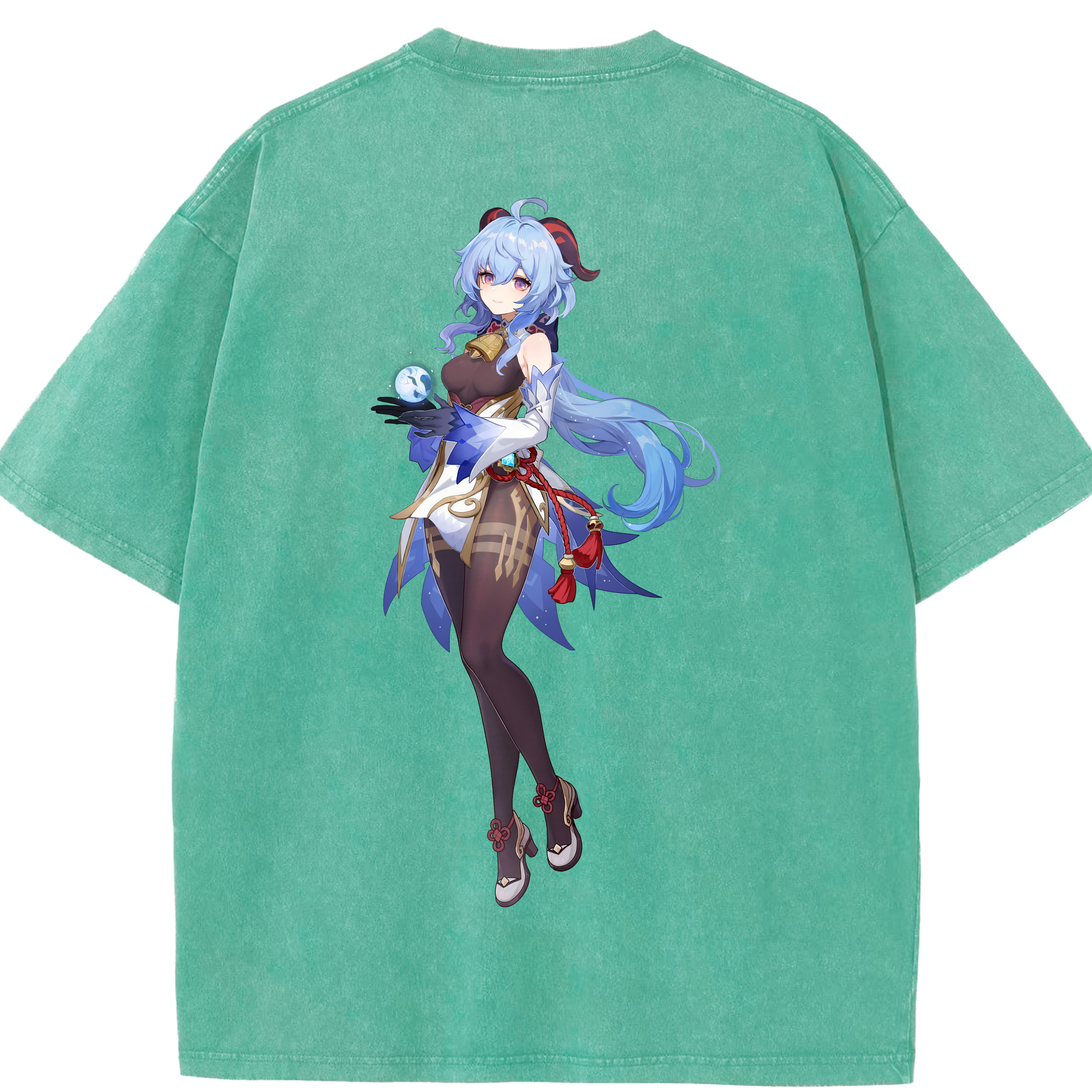 げんし神 甘雨 かんう genshin Ganyu 綿100% ヴィンテージ風 半袖Tシャツ（背面プリント）